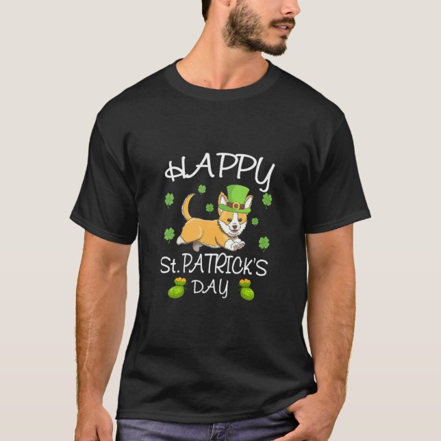 Camiseta Feliz Rua Patrick S Day Funy Saint Patricks Corgi  (Frente)