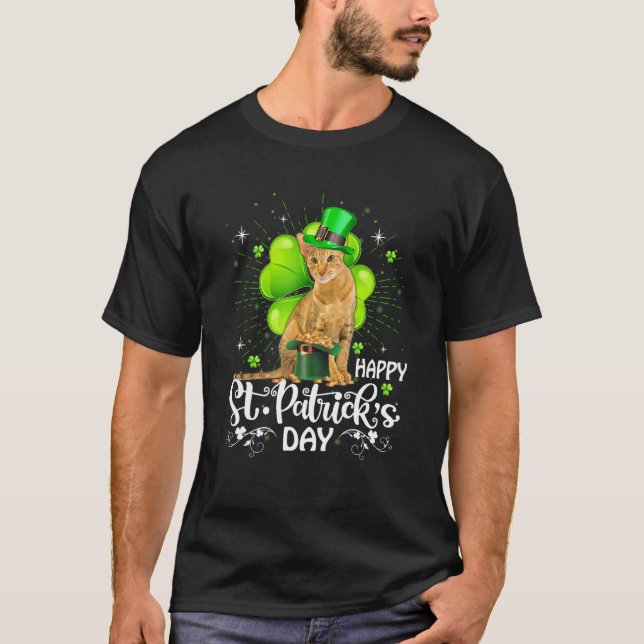 Camiseta Feliz Rua Patrick S Day Oriental Cat Shamrock Sort (Frente)