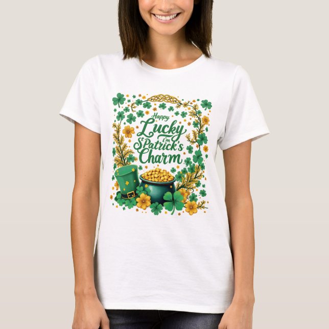 Camiseta Feliz Rua. Patricks Day Shamrock Irish Santo Patri (Frente)
