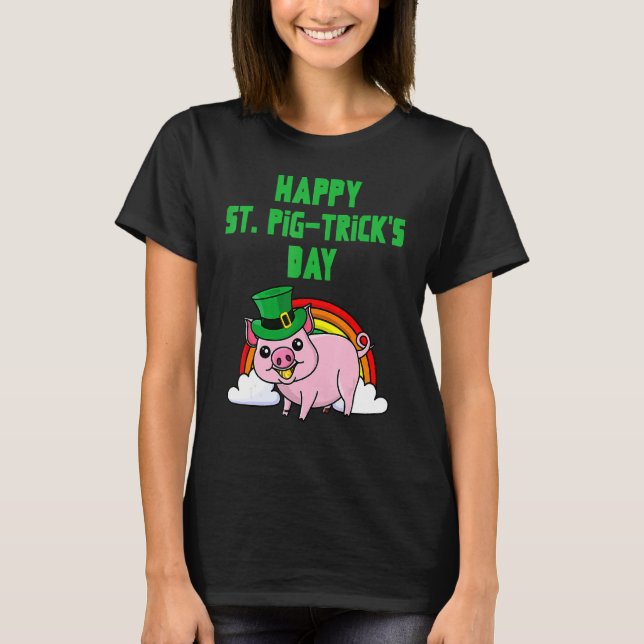 Camiseta Feliz Rua Pig Truques Dia Engraçado Dia de São Pat (Frente)
