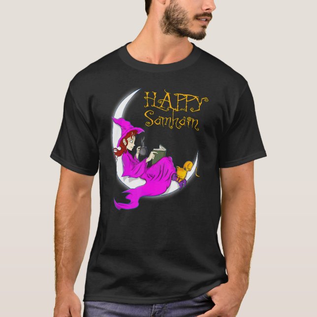 Camiseta Feliz Samhain Purple Witold Livros Café Lua (Frente)