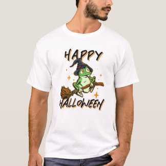 Camiseta Feliz Sapo de Halloween Feiticeira Fria Engraçada