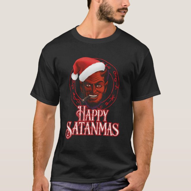 Camiseta Feliz Satanmas Engraçado Ocultar Satã de Natal (Frente)