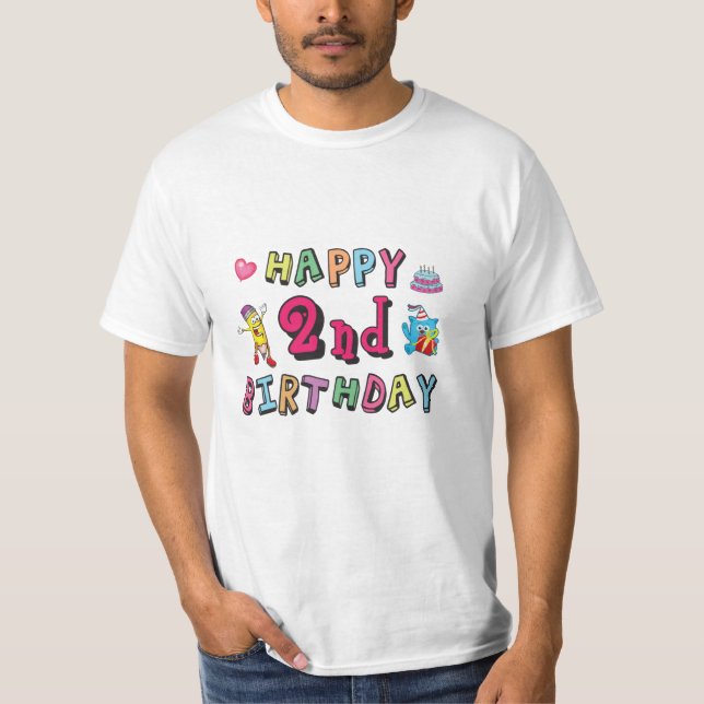Camiseta Feliz segundo aniversário 2 anos de surpresa diári (Frente)