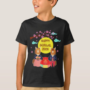 Camiseta Feliz Seollal 2026 Ano Novo Lunar Coreano do Caval