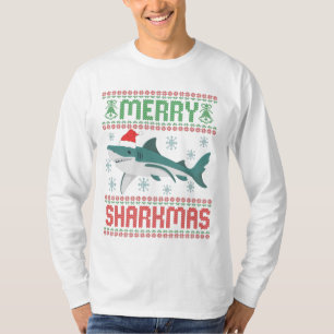 Camiseta Feliz Sharkmas Engraçado Tubarão de Natal Feio