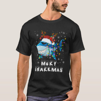 Camiseta Feliz Sharkmas Luzes Xmas Papais noeis Reindeer Sh