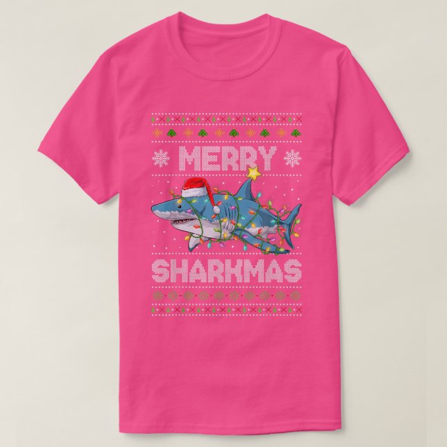 Camiseta Feliz Sharkmas Sharkmas Papais noeis de Natal Feia (Frente do Design)