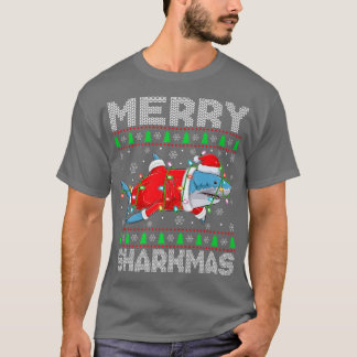 Camiseta Feliz Sharkmas Xmas Luzes Feias Papais noeis Tubar