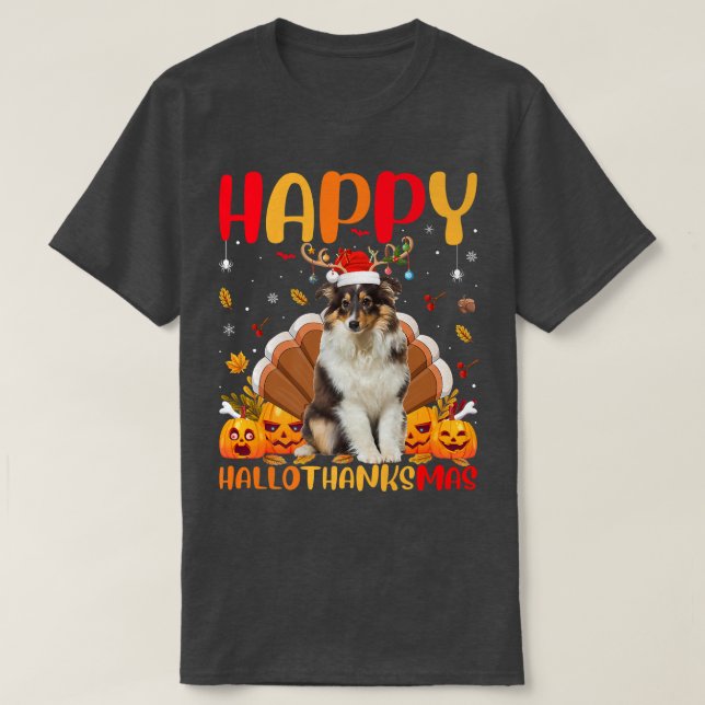 Camiseta Feliz Sheltie Dog Sheltie Dover Sheltie OláObrigad (Frente do Design)