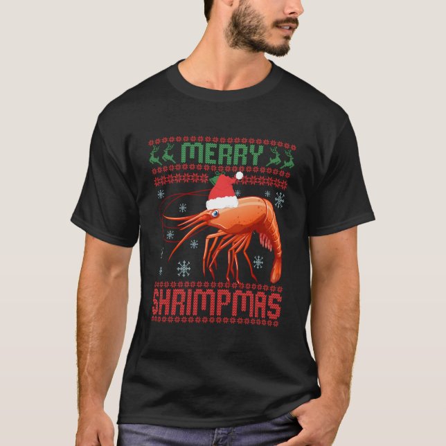 Camiseta Feliz Shrimpmas Engraçado Camarão Frio de Natal Fe (Frente)