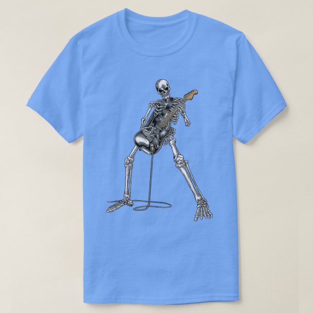 Camiseta Feliz Skeleton Guitar Cara Spookie Halloween Rock  (Frente do Design)
