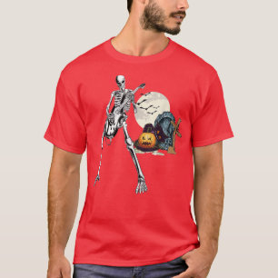 Camiseta Feliz Skeleton Guitar Cara Spookie Halloween Rock 