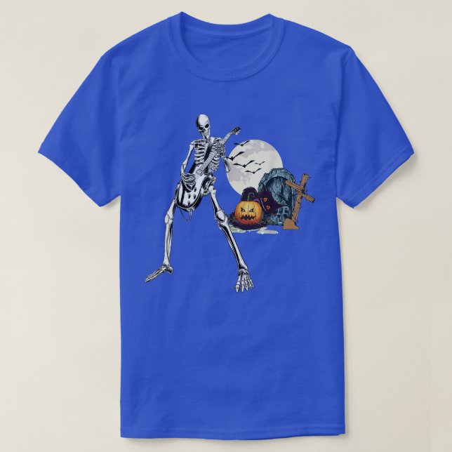 Camiseta Feliz Skeleton Guitar Cara Spookie Halloween Rock  (Frente do Design)