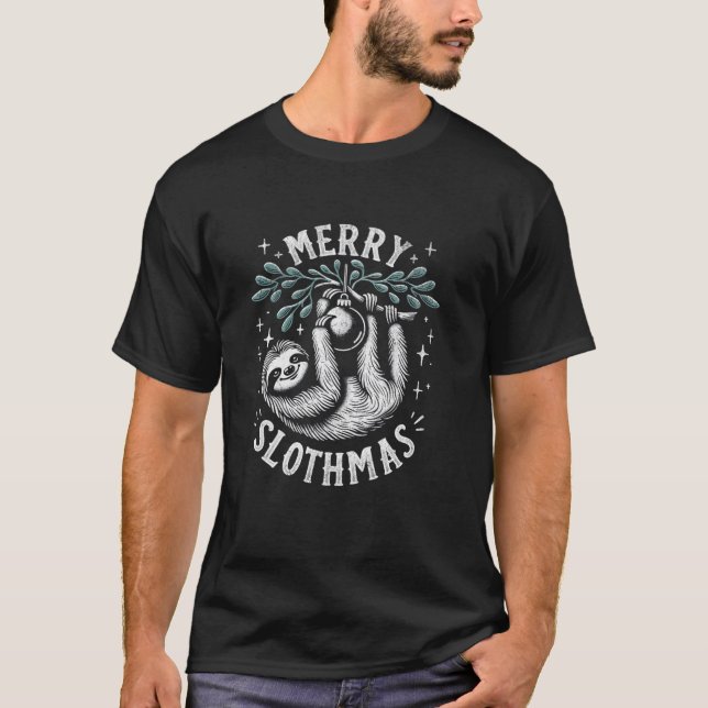 Camiseta Feliz Slothmas Engraçado Sloth Natal Holida de inv (Frente)