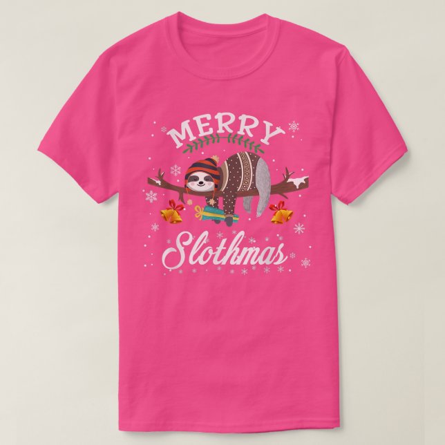 Camiseta Feliz Slothmas Natal Sloth Pajama Santa Hat Xm (Frente do Design)