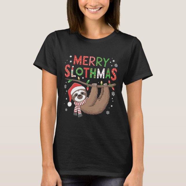 Camiseta Feliz Slothmas Santa Hat Pijamas Sloth Lover Girls (Frente)