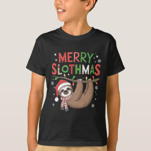 Camiseta Feliz Slothmas Santa Hat Pijamas Sloth Lover Girls