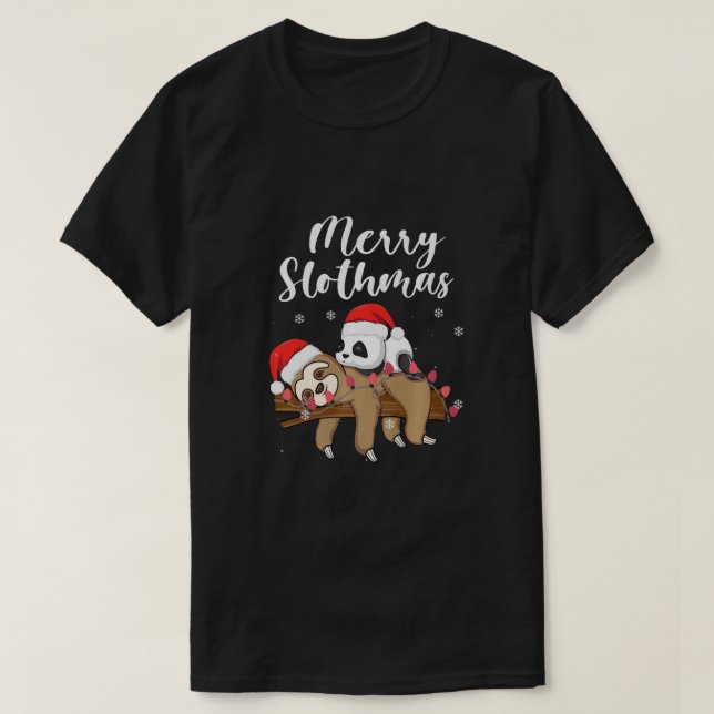 Camiseta Feliz Slothmas Tee Christmas Pajama para Sloth Pan (Frente do Design)
