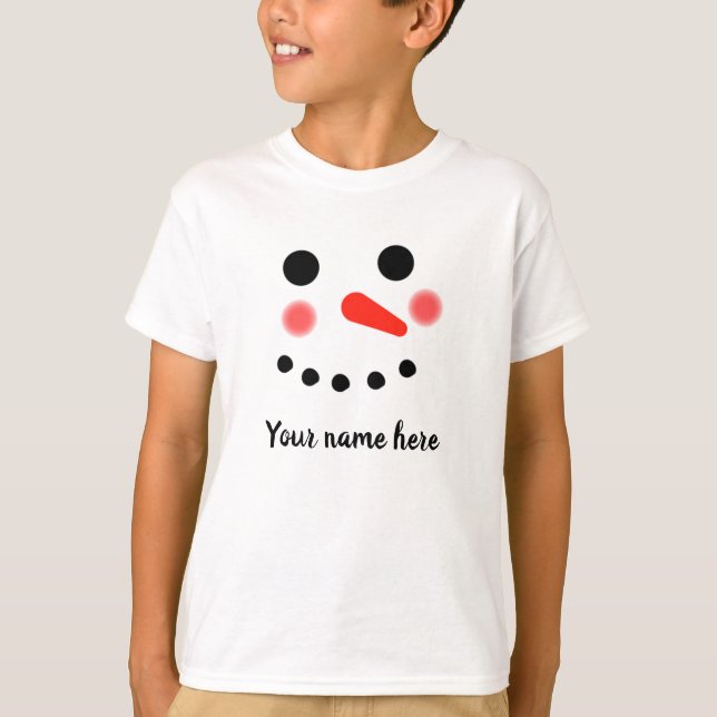 Camiseta Feliz Snowman Face Personalizado Nome T-Shirt (Frente)