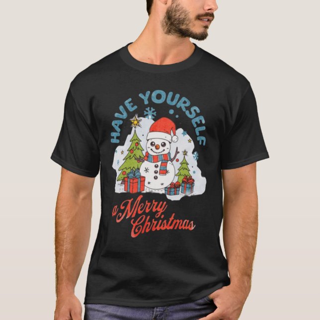 Camiseta Feliz Snowman Feliz Design de Natal (Frente)