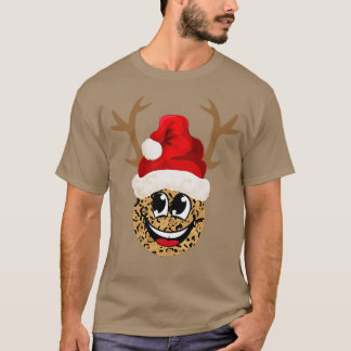 Camiseta Feliz Sorriso Rosto com Papais noeis Reindeer no N
