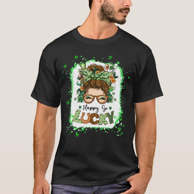 Camiseta Feliz, Sortudo, Rua de Shamrock do Bun, Dia de Pat (Frente)