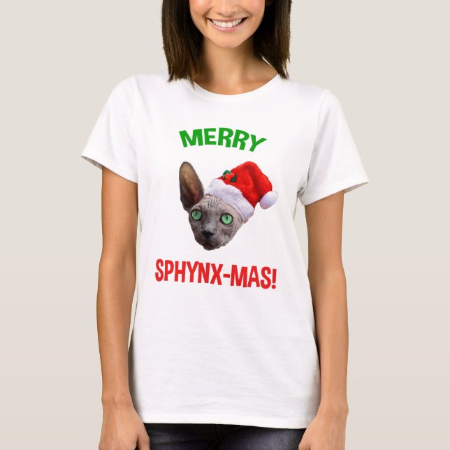 Camiseta Feliz Sphynx-Mas Engraçado Pão De Gato De Esfingx  (Frente)