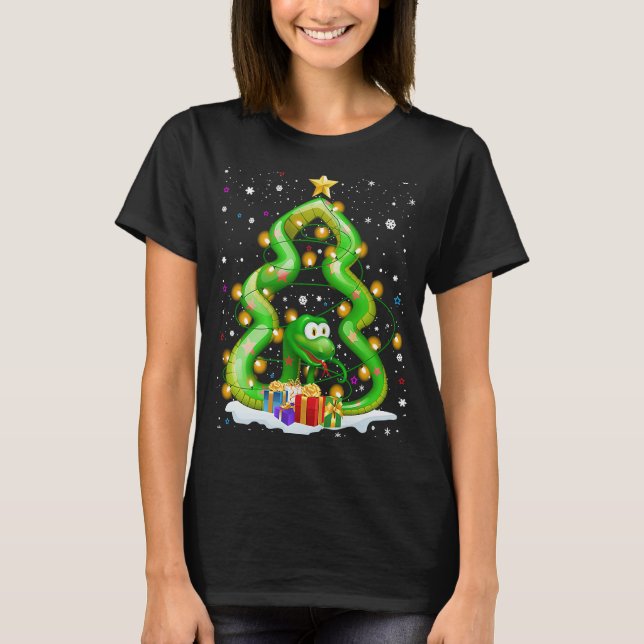 Camiseta Feliz Sua Massa Árvore Feliz de Natal Python Cobra (Frente)