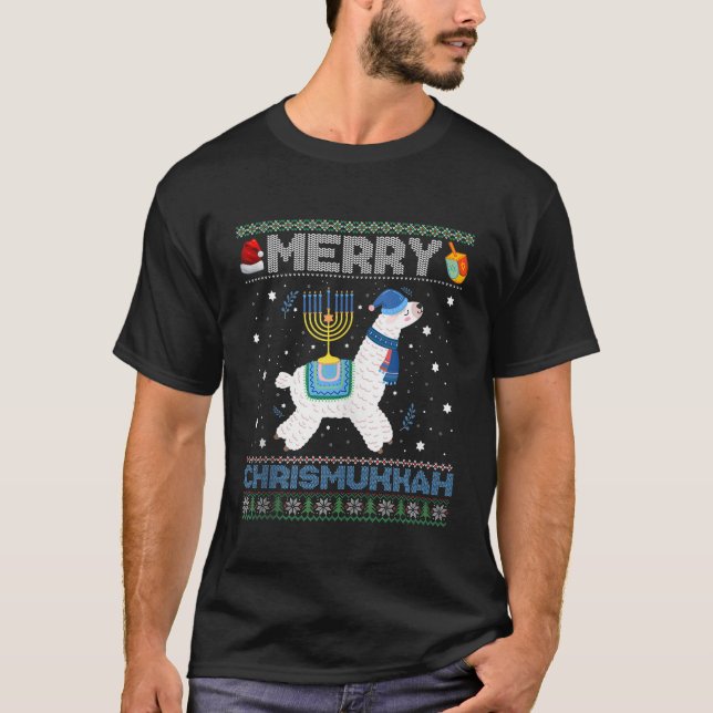 Camiseta Feliz Suave De Xmas Chrismukkah Cute Llama Em (Frente)