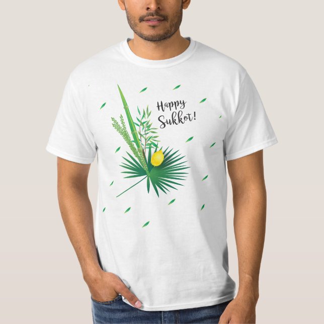 Camiseta Feliz Sukkot Lulav e Etrog Watercolor Padrão (Frente)