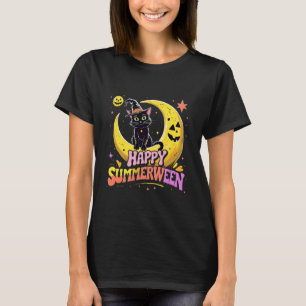 Camiseta Feliz Summerween Gato Preto Halloween Vibes de Pra
