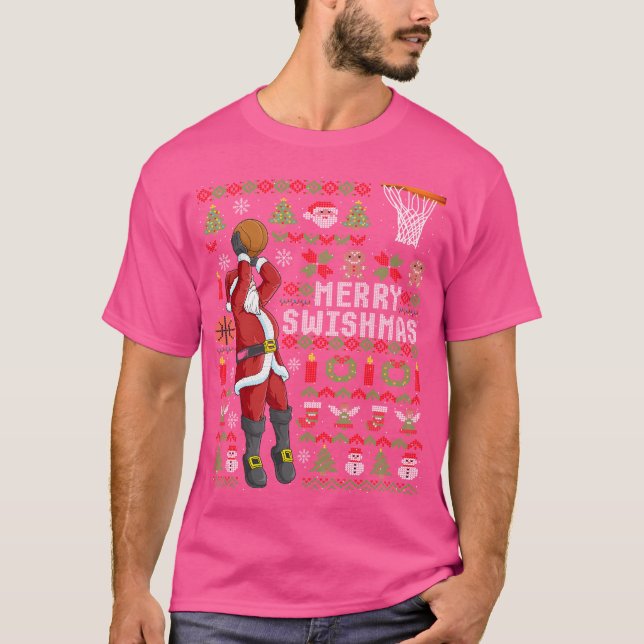 Camiseta Feliz Swishmas Feia Papais noeis de basquete de Na (Frente)