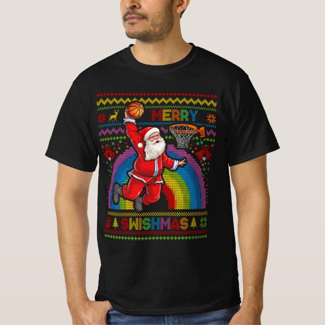 Camiseta Feliz Swishmas Feio Papais noeis de basquete de Na (Frente)