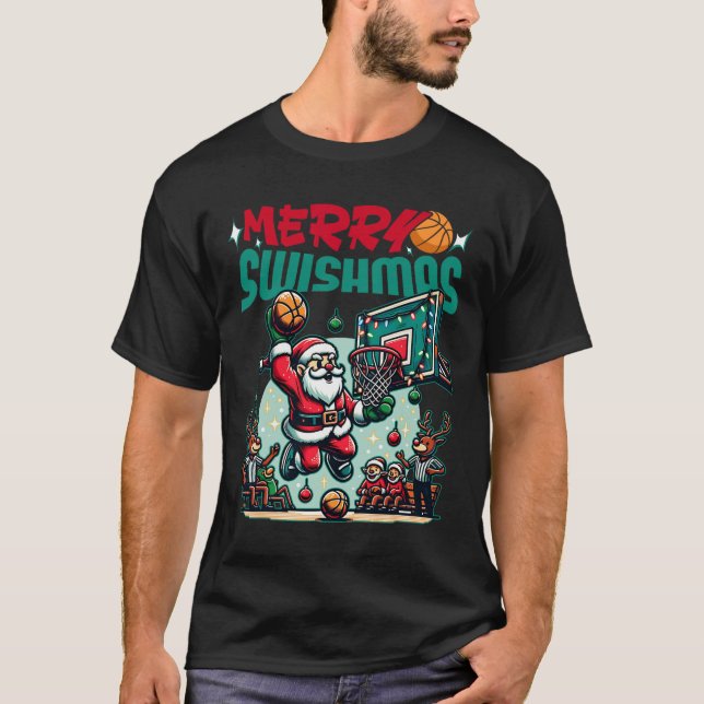 Camiseta Feliz Swishmas Natal Natal Natal Basquete Engraçad (Frente)