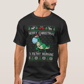 Camiseta Feliz T Rex Face Mask Ugly Dinossaur Para O Natal