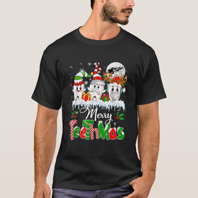 Camiseta Feliz Teethmas Xmas Três Papais noeis Elf Reindeer (Frente)