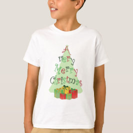 Camiseta Feliz texto de Natal com Árvore e presentes T-Shir