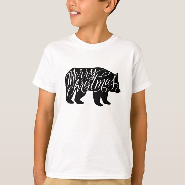 Camiseta Feliz texto de Natal no Bear design (Frente)