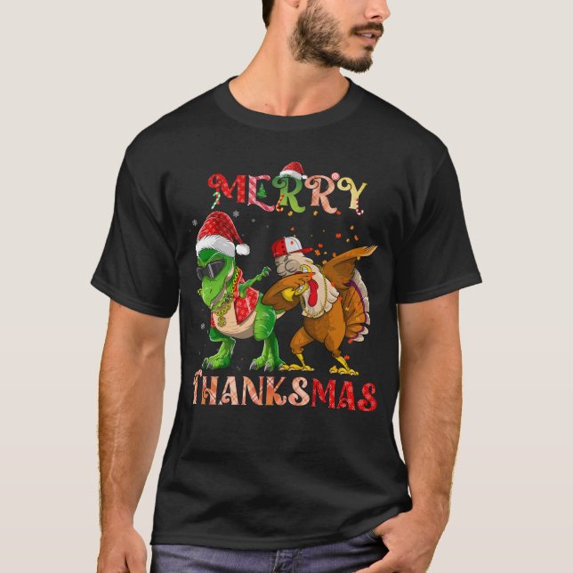 Camiseta Feliz Thanksmas Dinossaur Turquia Rapper Dabbing (Frente)