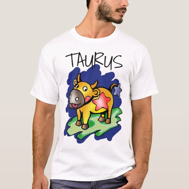 Camiseta Feliz Touro Azul com Cartoon Estrela Vermelha (Frente)