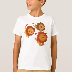 Camiseta Feliz Trio de Cartoons Bonitos Leões Crianças Cami