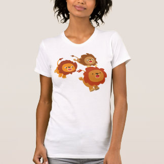 Camiseta Feliz Trio de Cartoons Bonitos Leões Mulheres T-Sh