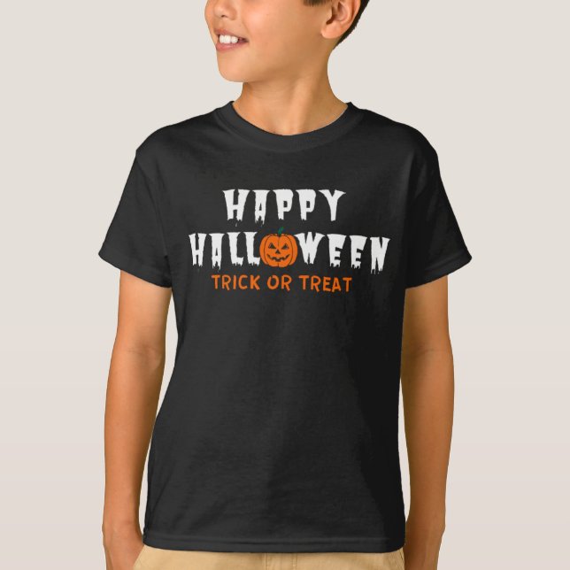 Camiseta Feliz Truque De Abóbora De Halloween Ou Trate T-Sh (Frente)