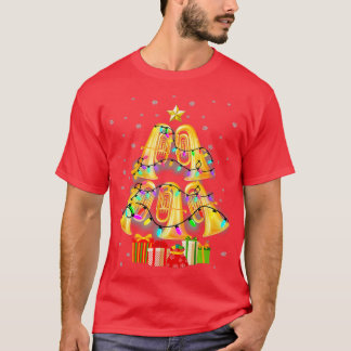 Camiseta Feliz Tuba Árvore Natal Luzes Xmas Cercada M