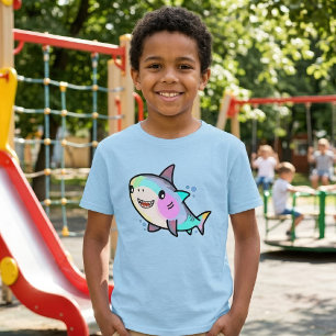 Camiseta Feliz tubarão bebê sorridente com bolhas.