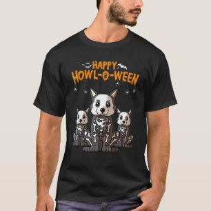 Camiseta Feliz Uivo O Ween Corgi Galês Esqueleto Cachorro D