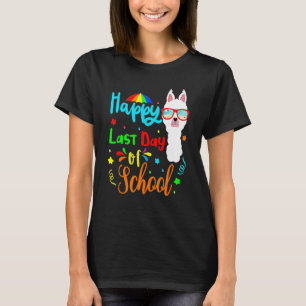 Camiseta Feliz Último Dia De Aula Alpaca Lhama Com Óculos D