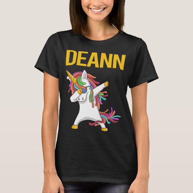 Camiseta Feliz Unicórnio - Nome do Deann (Frente)