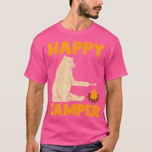 Camiseta Feliz Urso de Campanha Acampando Lareira de Caminh